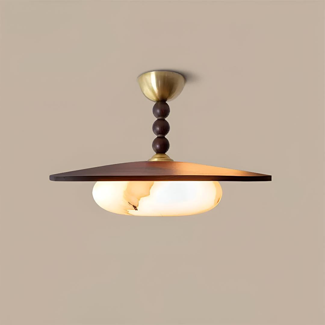 Semi Flush Mount Ceiling Light Fixture With Beaded Pendant And Squashed Globe Shade