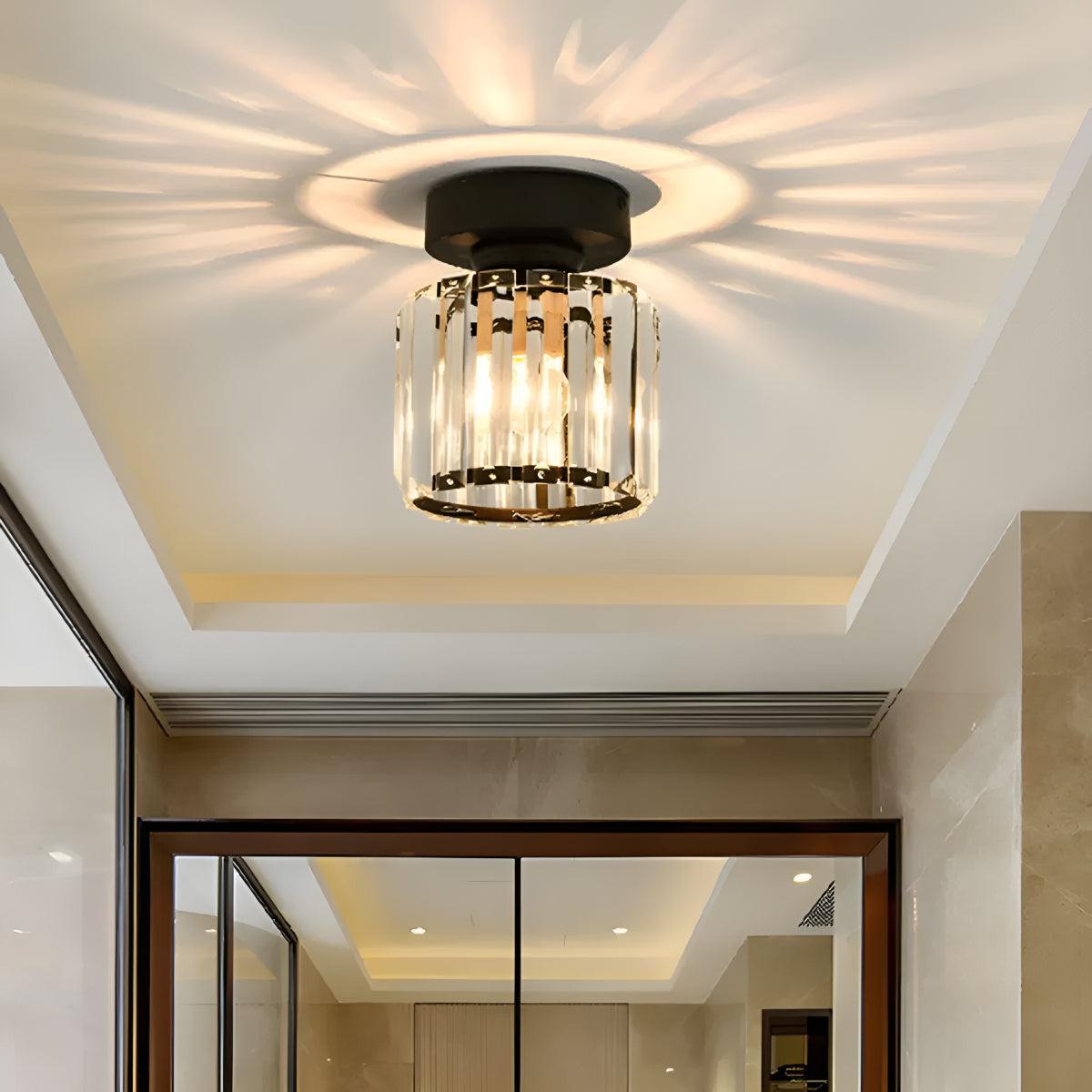 Semi Flush Mount Crystal Ceiling Light Fixture With Decorative Glass Shade