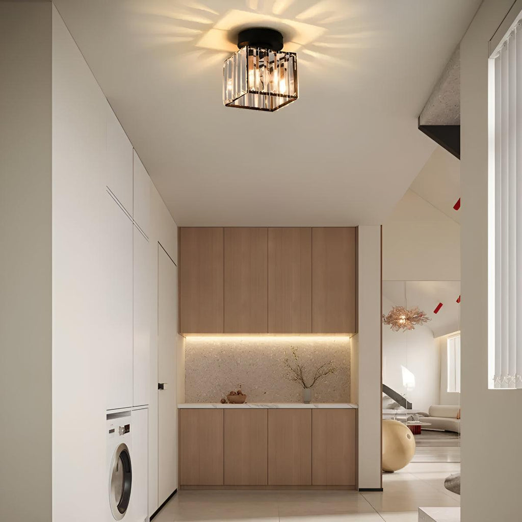 Semi Flush Mount Crystal Ceiling Light Fixture With Decorative Glass Shade