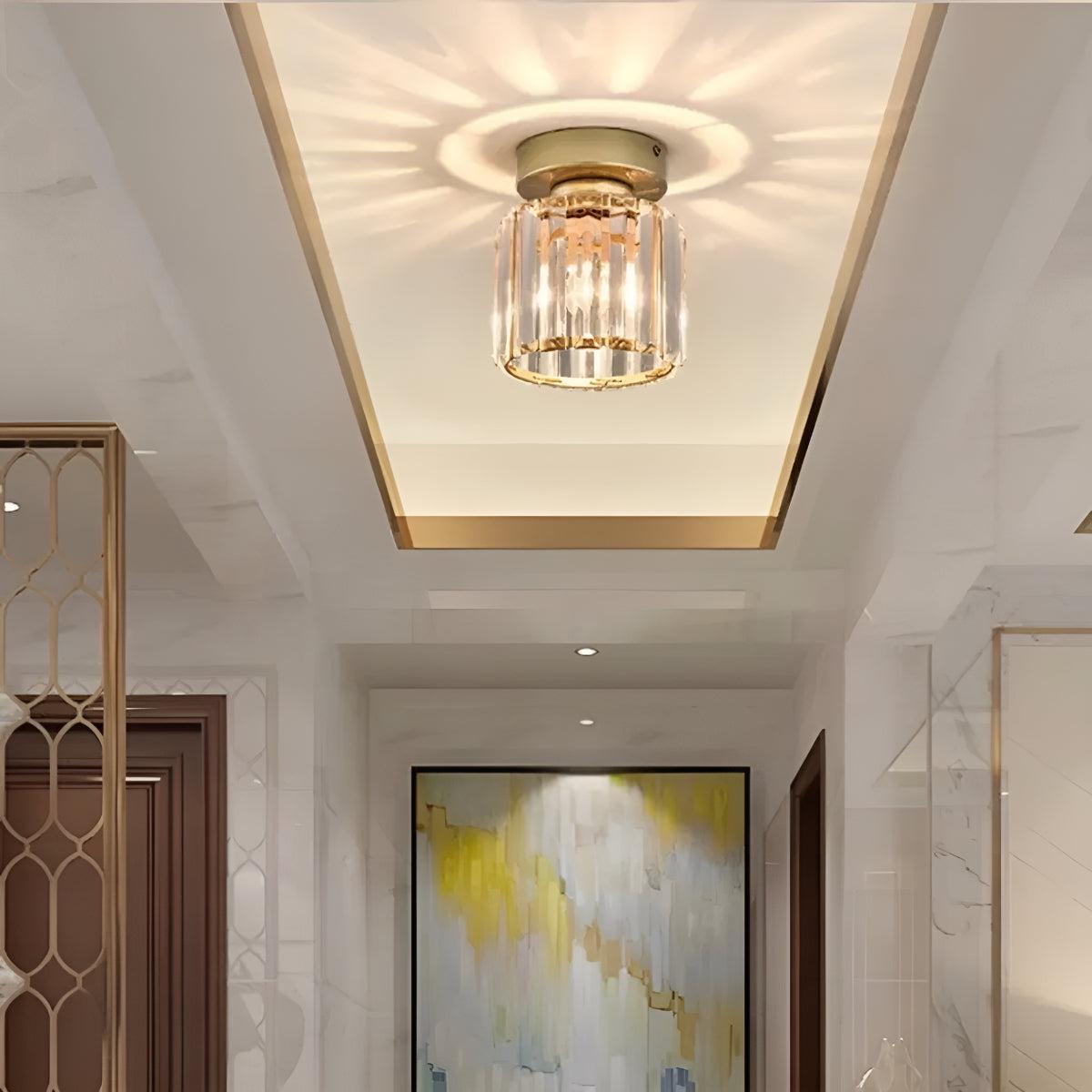 Semi Flush Mount Crystal Ceiling Light Fixture With Decorative Glass Shade