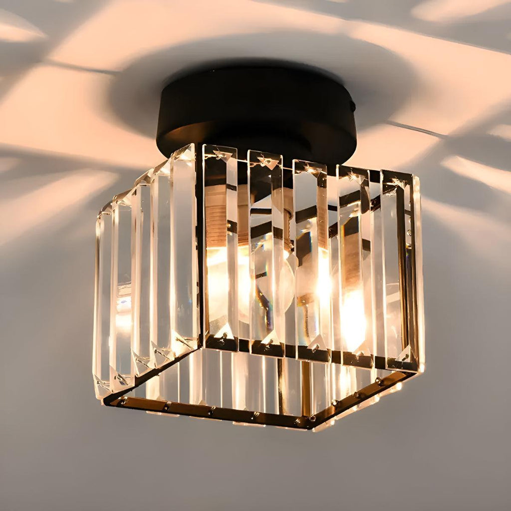 Semi Flush Mount Crystal Ceiling Light Fixture With Decorative Glass Shade