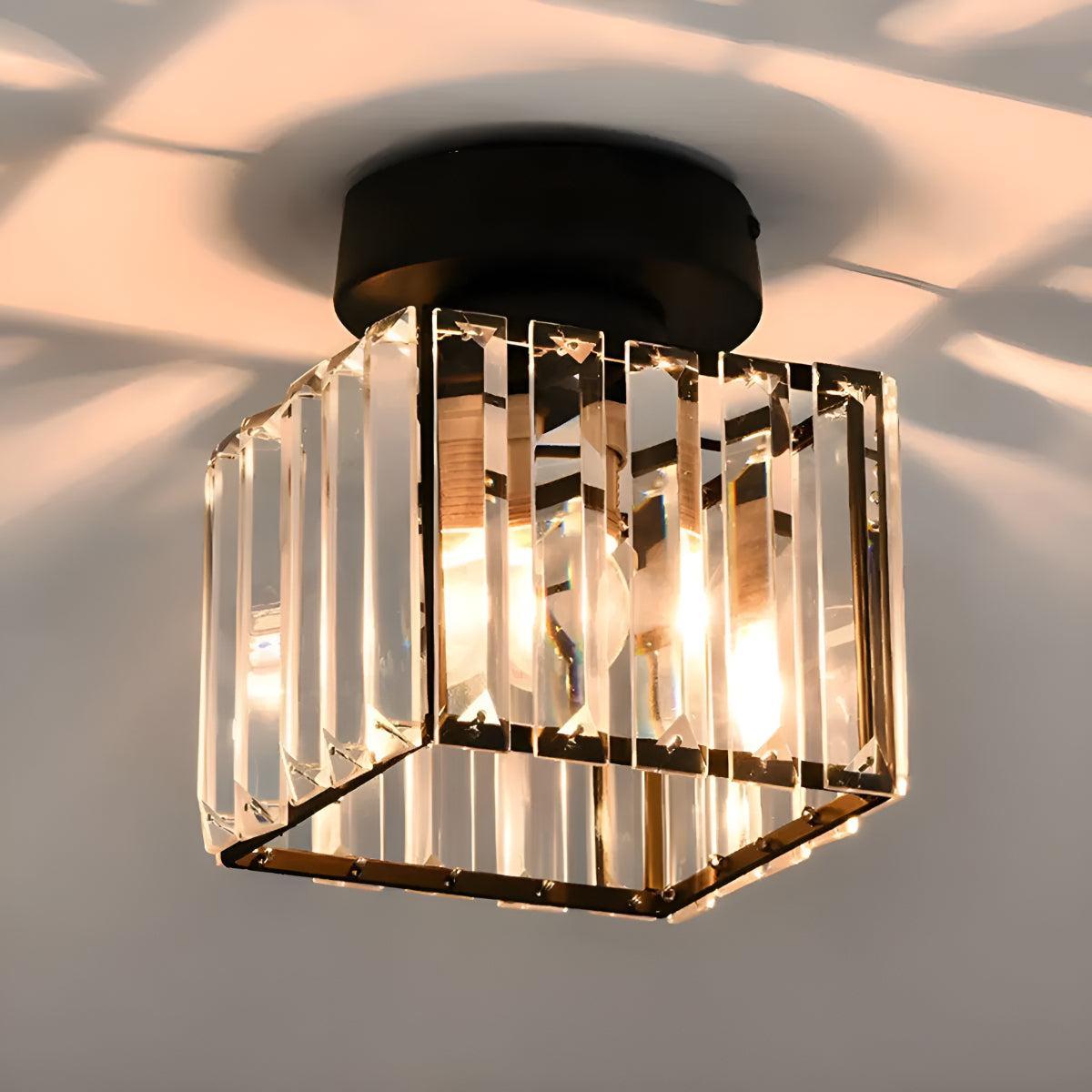 Semi Flush Mount Crystal Ceiling Light Fixture With Decorative Glass Shade