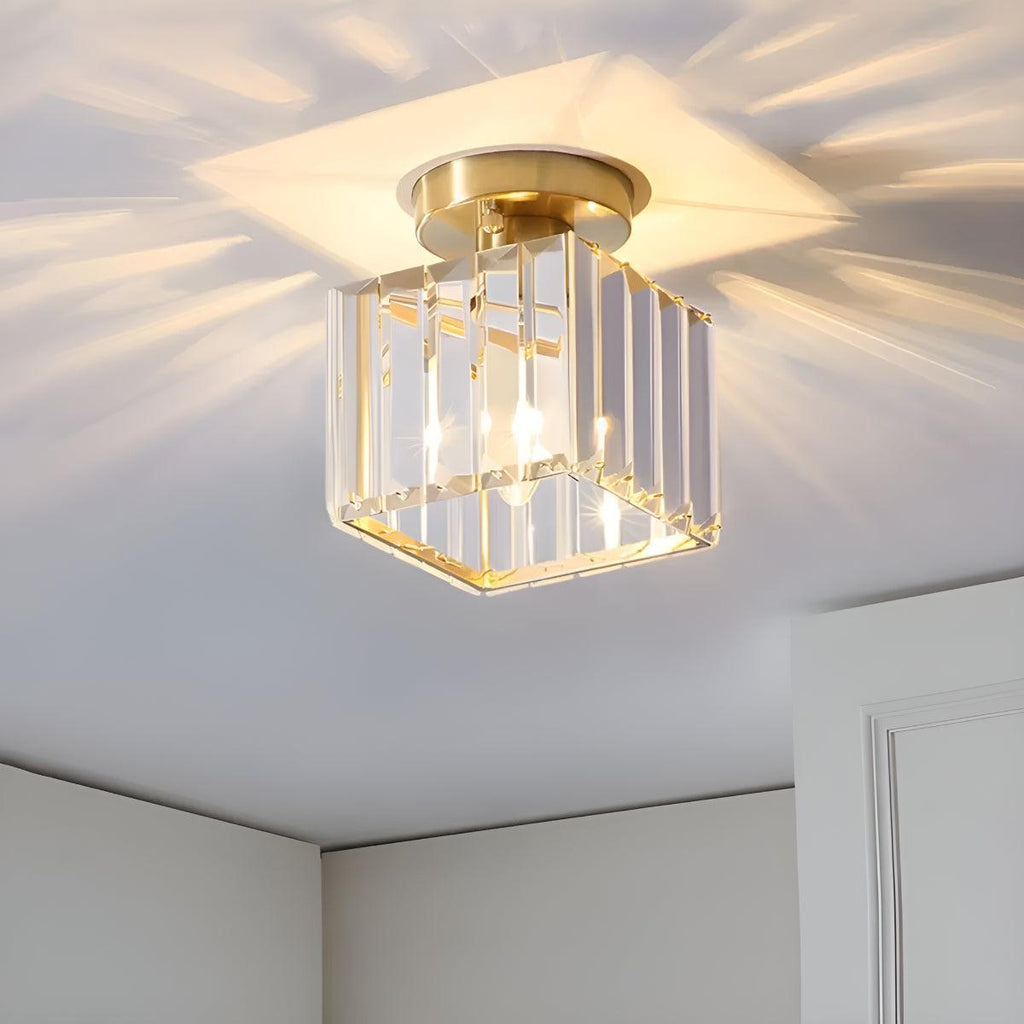 Semi Flush Mount Crystal Ceiling Light Fixture With Decorative Glass Shade