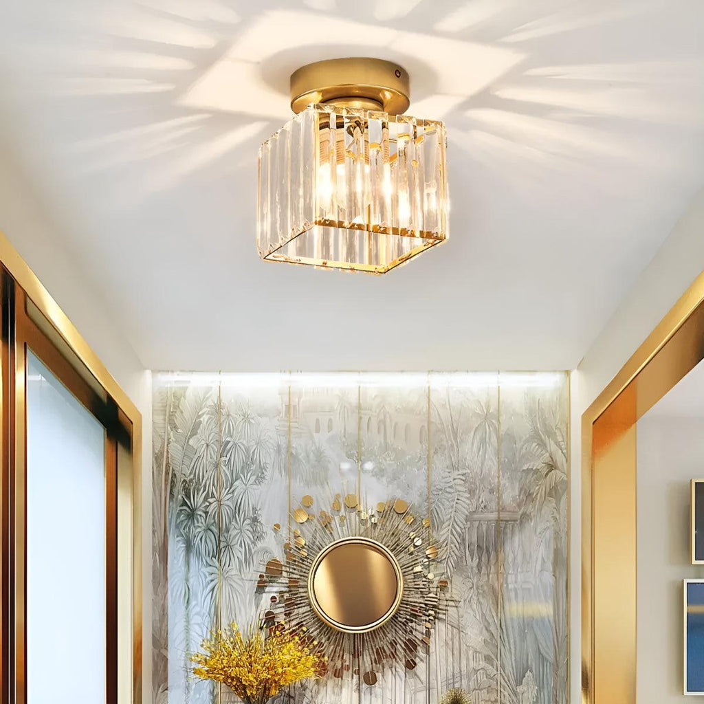 Semi Flush Mount Crystal Ceiling Light Fixture With Decorative Glass Shade