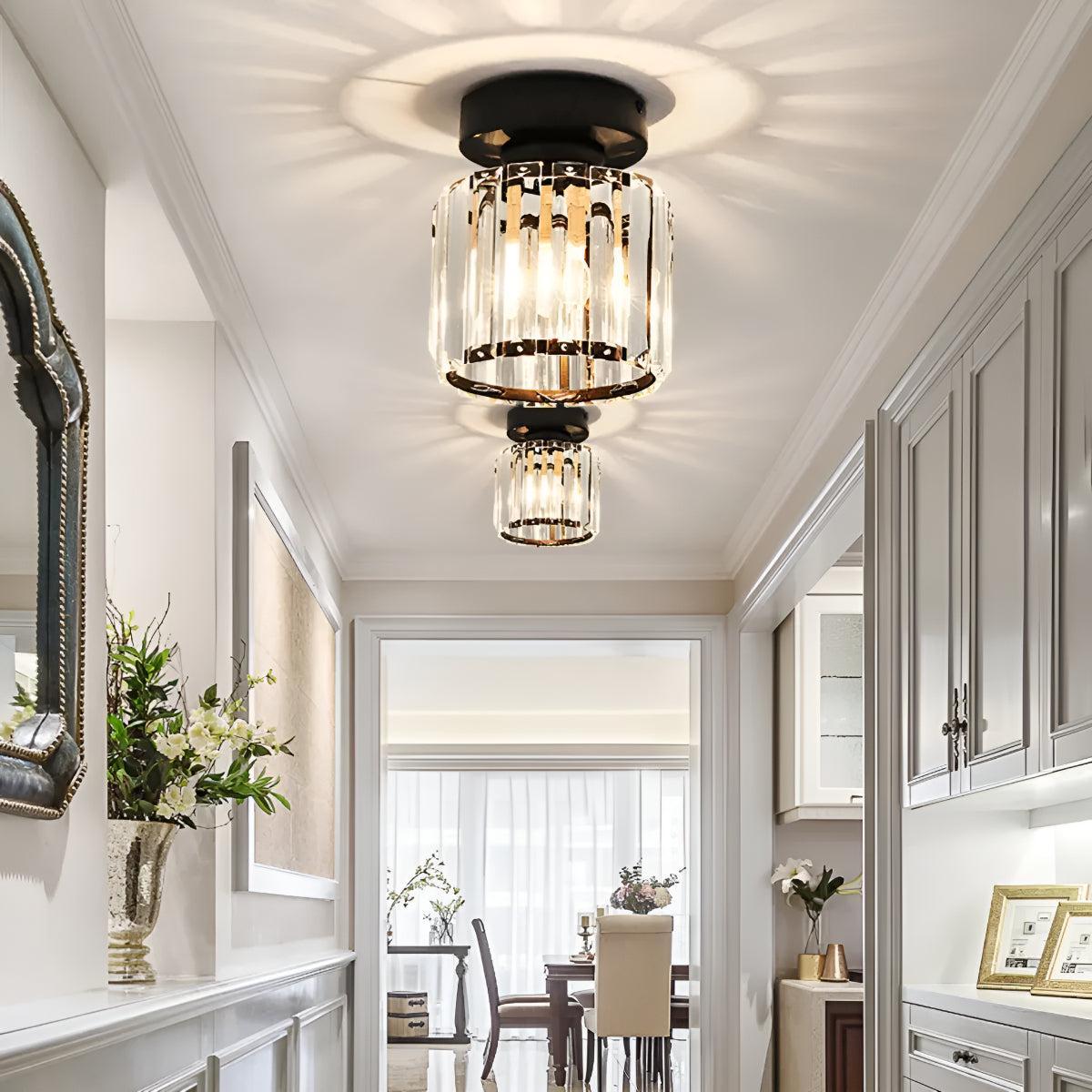 Semi Flush Mount Crystal Ceiling Light Fixture With Decorative Glass Shade