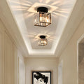 Semi Flush Mount Crystal Ceiling Light Fixture With Decorative Glass Shade