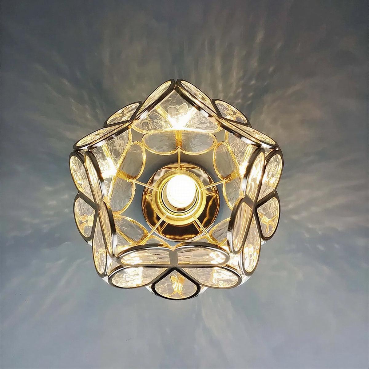 Semi Flush Mount Floral Glass Ceiling Light Fixture With Decorative Petal Shade