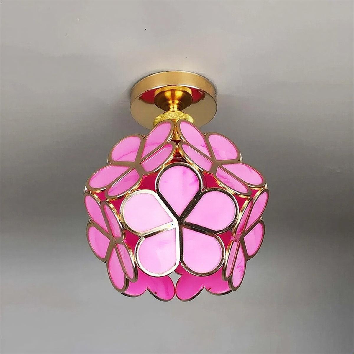 Semi Flush Mount Floral Glass Ceiling Light Fixture With Decorative Petal Shade