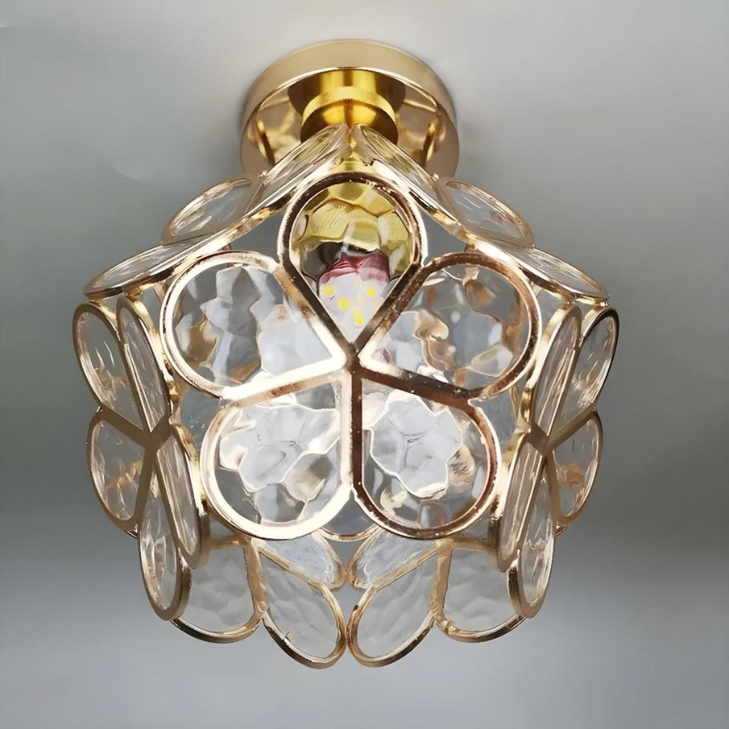 Semi Flush Mount Floral Glass Ceiling Light Fixture With Decorative Petal Shade