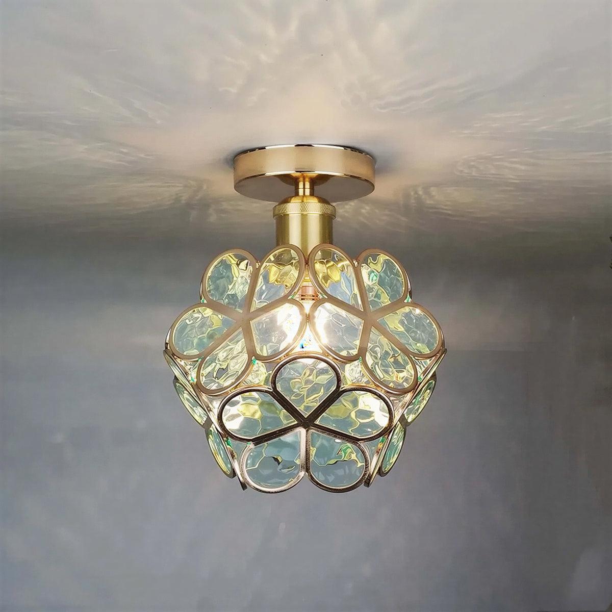 Semi Flush Mount Floral Glass Ceiling Light Fixture With Decorative Petal Shade