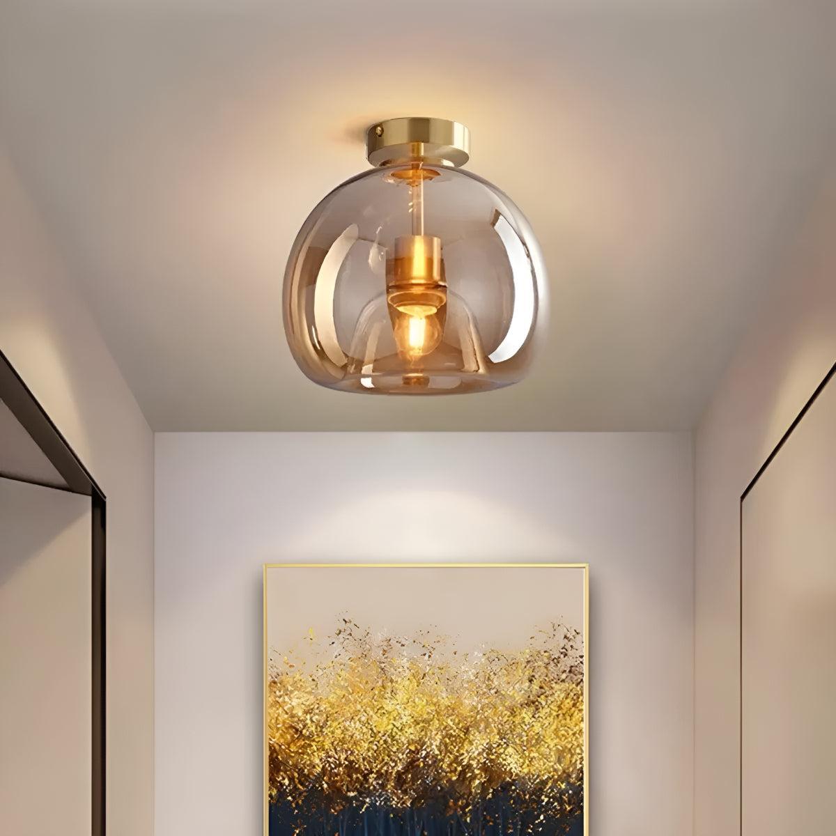 Semi Flush Retro Mount Globe Ceiling Light Fixture with Glass Shade
