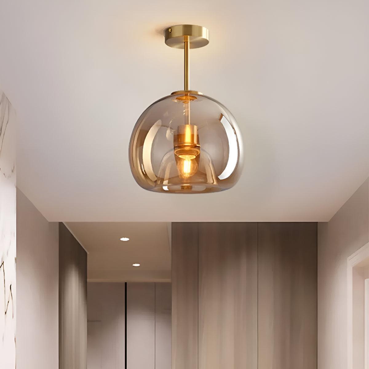 Semi Flush Retro Mount Globe Ceiling Light Fixture with Glass Shade