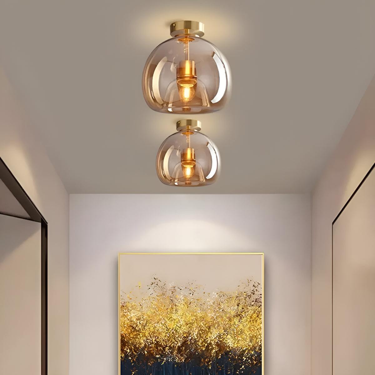Semi Flush Retro Mount Globe Ceiling Light Fixture with Glass Shade