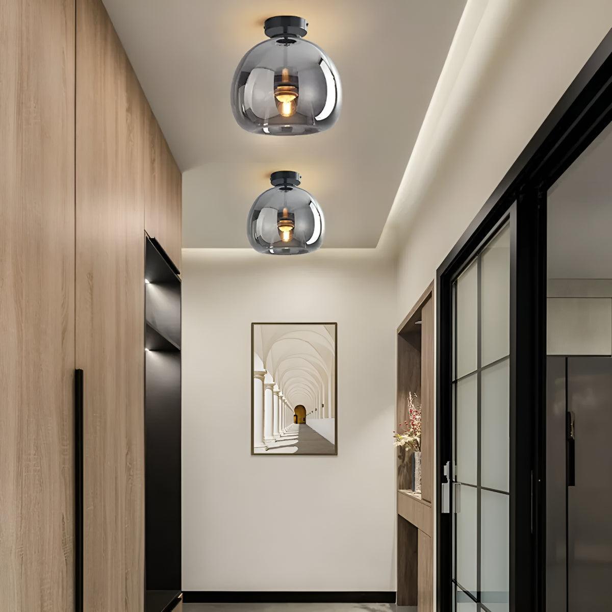 Semi Flush Retro Mount Globe Ceiling Light Fixture with Glass Shade