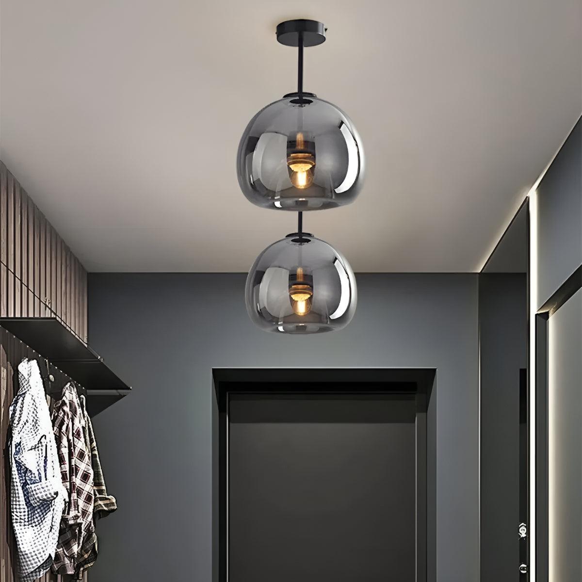Semi Flush Retro Mount Globe Ceiling Light Fixture with Glass Shade