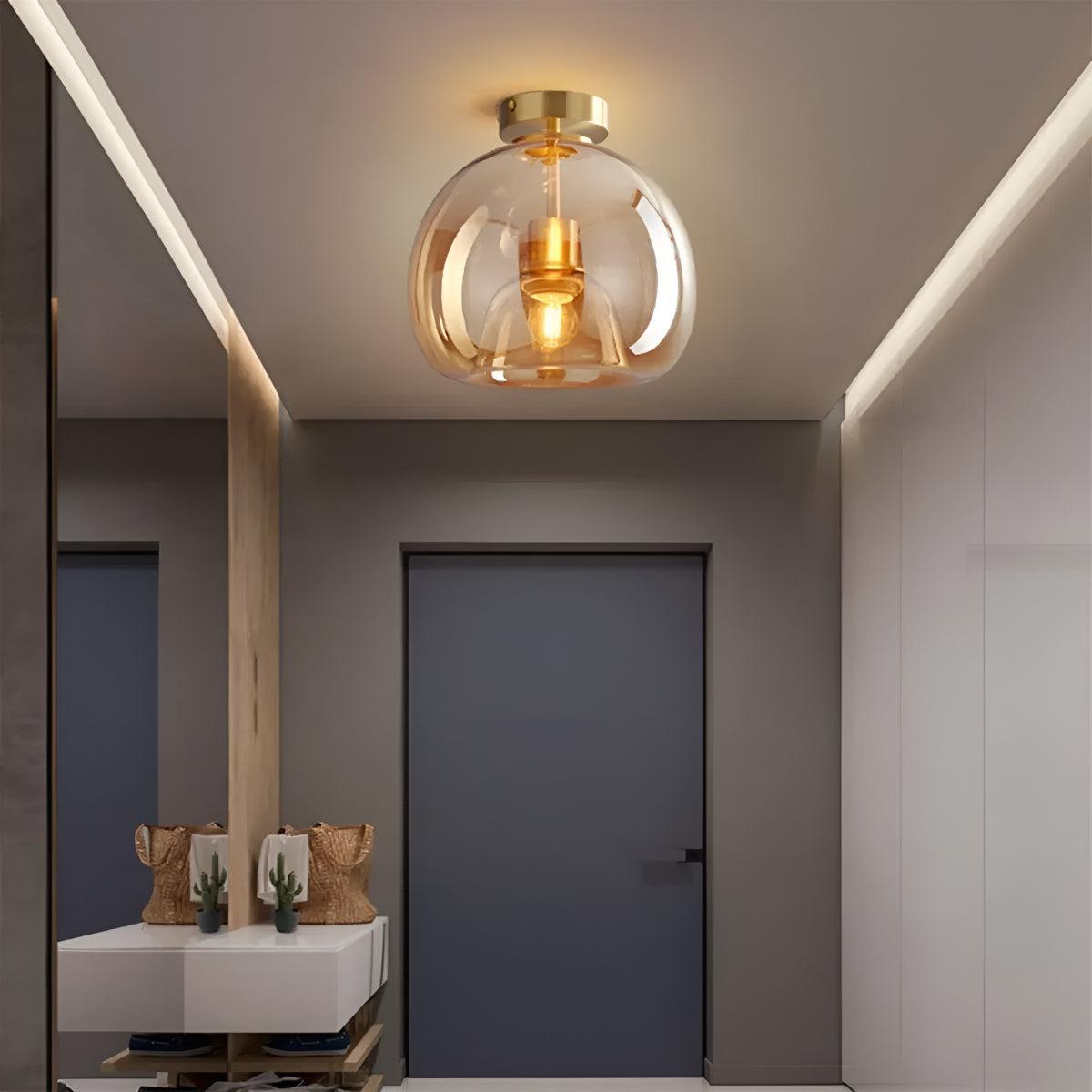 Semi Flush Retro Mount Globe Ceiling Light Fixture with Glass Shade