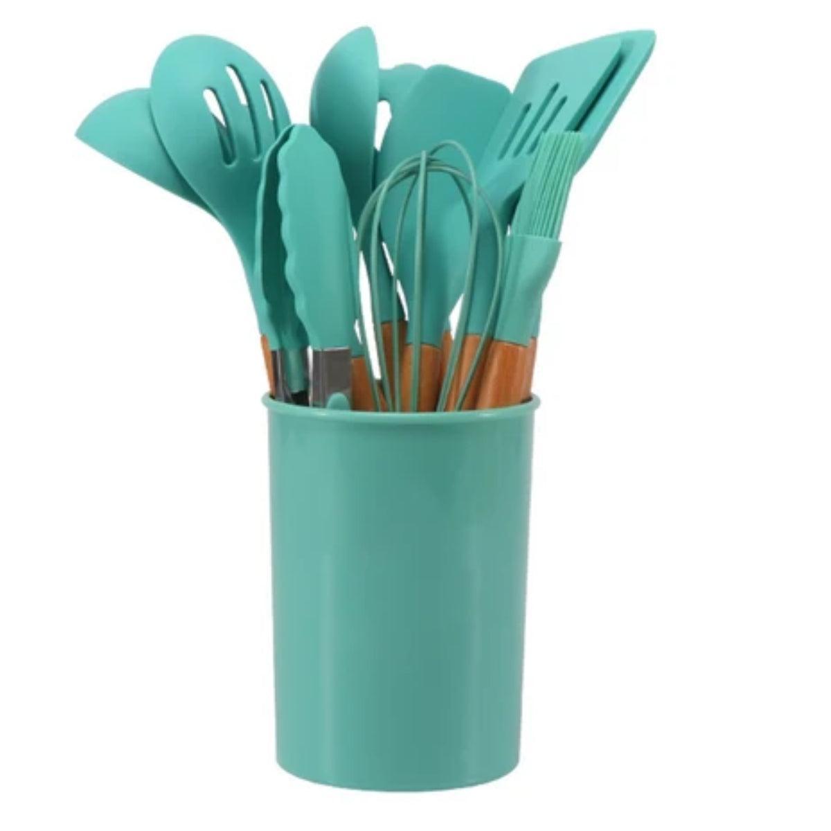 Silicone Kitchen Cooking Utensils Set With Utensil Holder For Everyday Meal Preparation