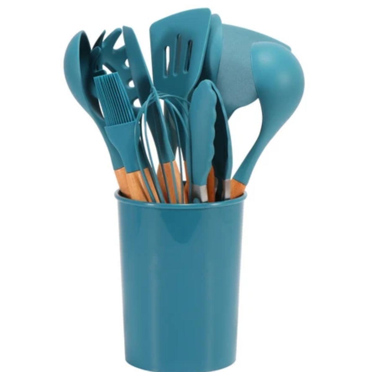 Silicone Kitchen Cooking Utensils Set With Utensil Holder For Everyday Meal Preparation