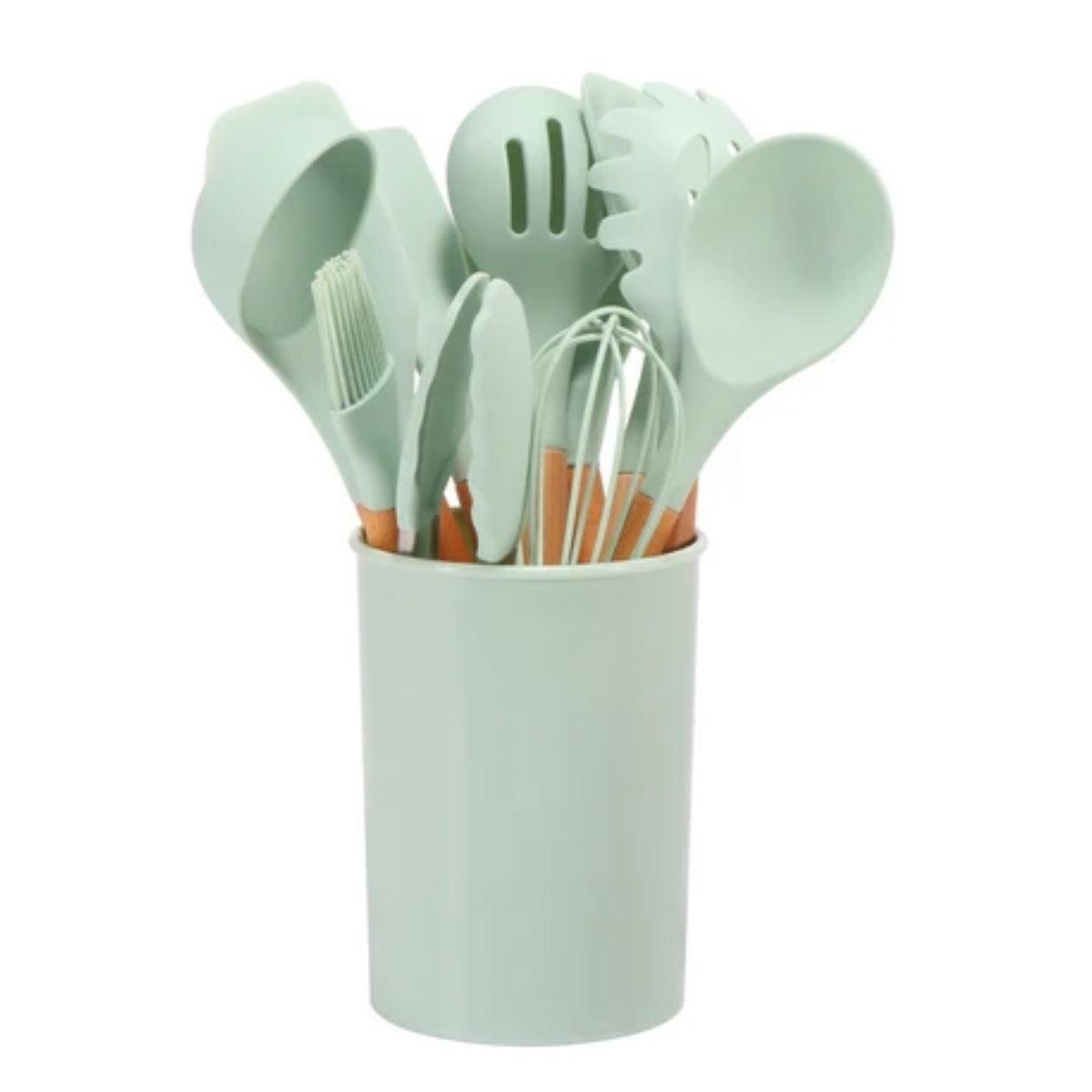 Silicone Kitchen Cooking Utensils Set With Utensil Holder For Everyday Meal Preparation