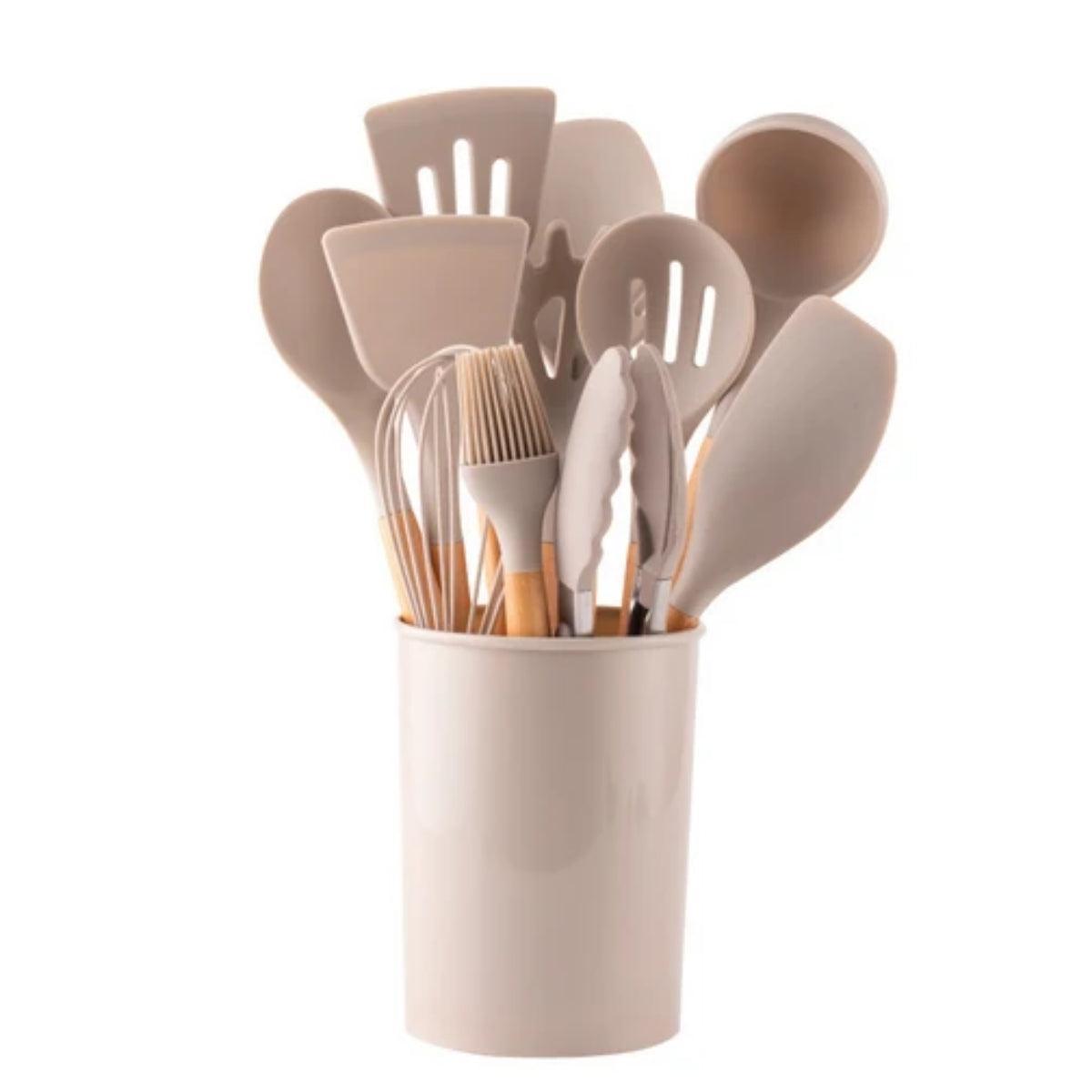 Silicone Kitchen Cooking Utensils Set With Utensil Holder For Everyday Meal Preparation