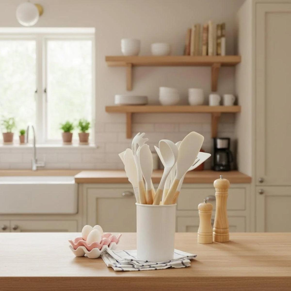 Silicone Kitchen Cooking Utensils Set With Utensil Holder For Everyday Meal Preparation