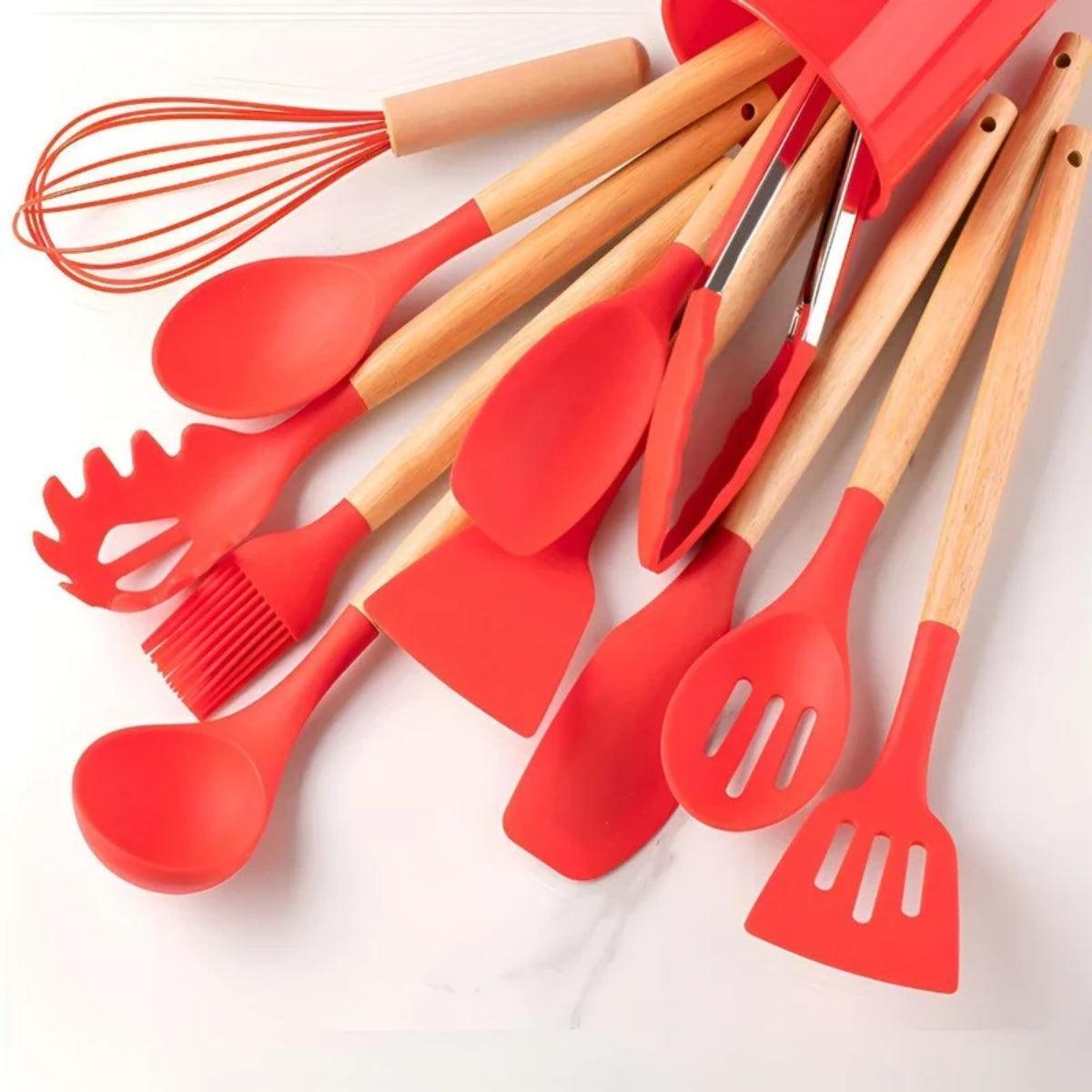 Silicone Kitchen Cooking Utensils Set With Utensil Holder For Everyday Meal Preparation