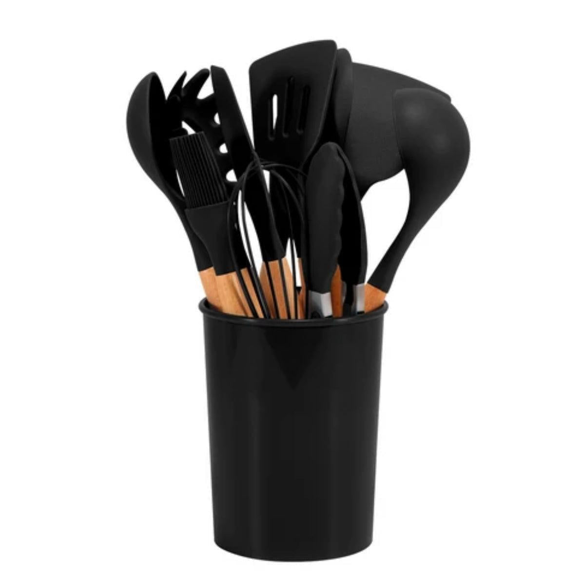 Silicone Kitchen Cooking Utensils Set With Utensil Holder For Everyday Meal Preparation