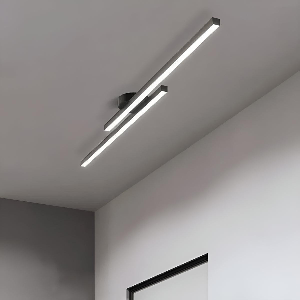 Slim Linear LED Flush Mount Ceiling Light Fixture With Dual Bar Design