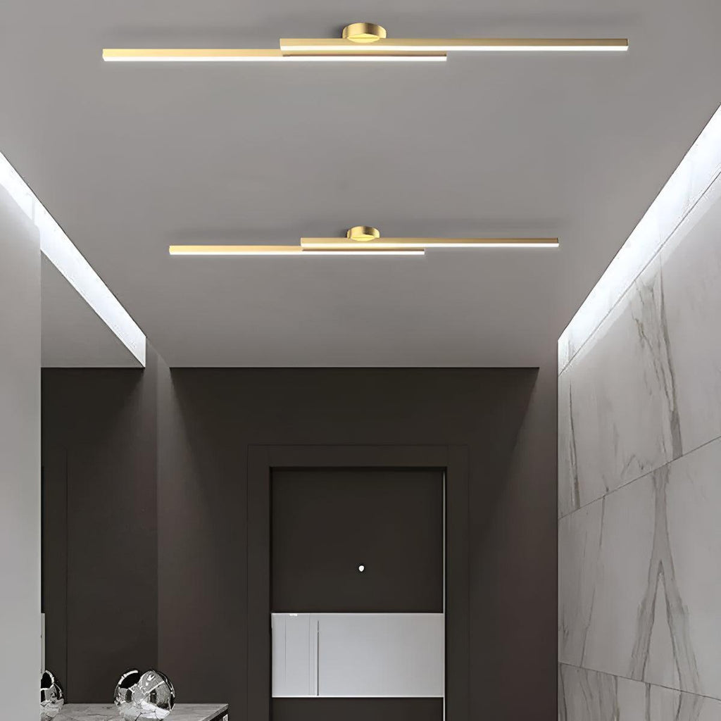 Slim Linear LED Flush Mount Ceiling Light Fixture With Dual Bar Design