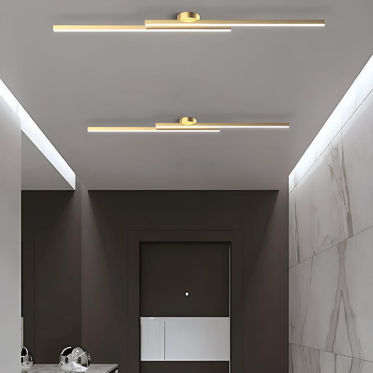 Slim Linear LED Flush Mount Ceiling Light Fixture With Dual Bar Design