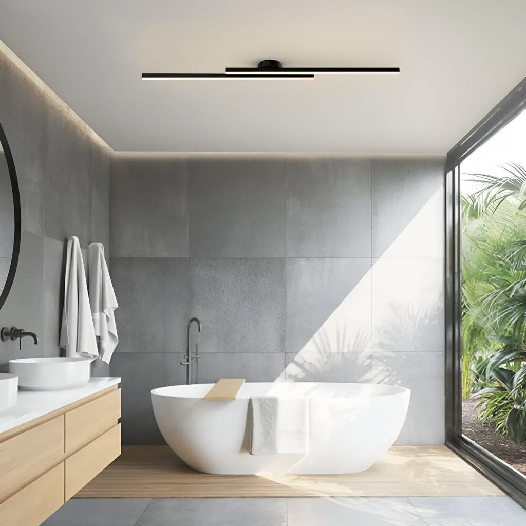 Slim Linear LED Flush Mount Ceiling Light Fixture With Dual Bar Design