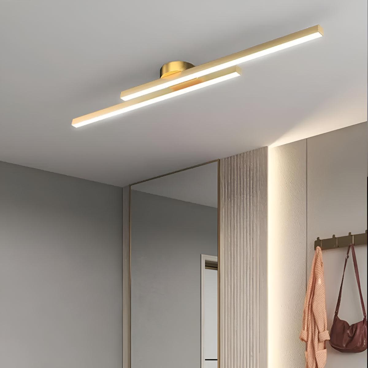 Slim Linear LED Flush Mount Ceiling Light Fixture With Dual Bar Design