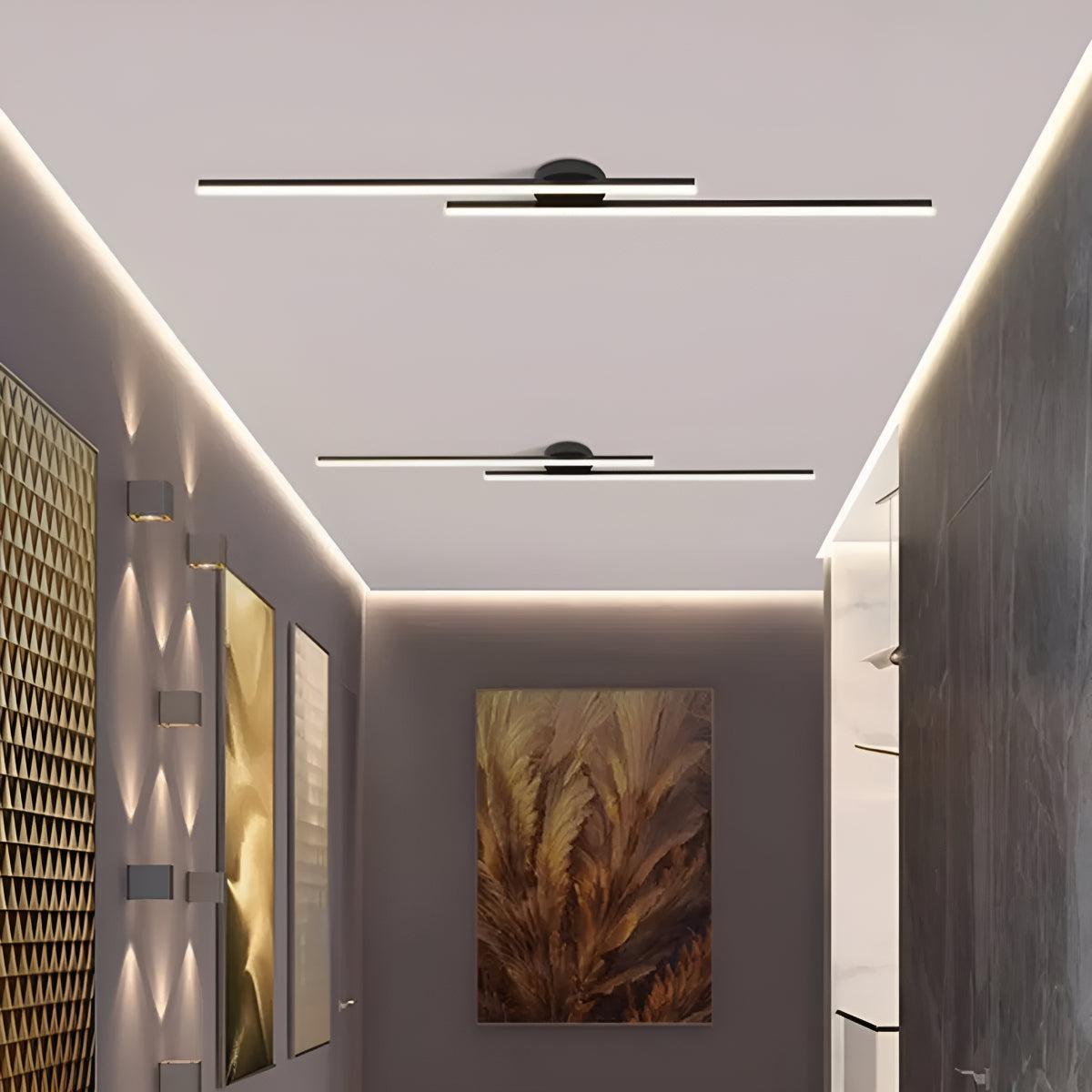 Slim Linear LED Flush Mount Ceiling Light Fixture With Dual Bar Design