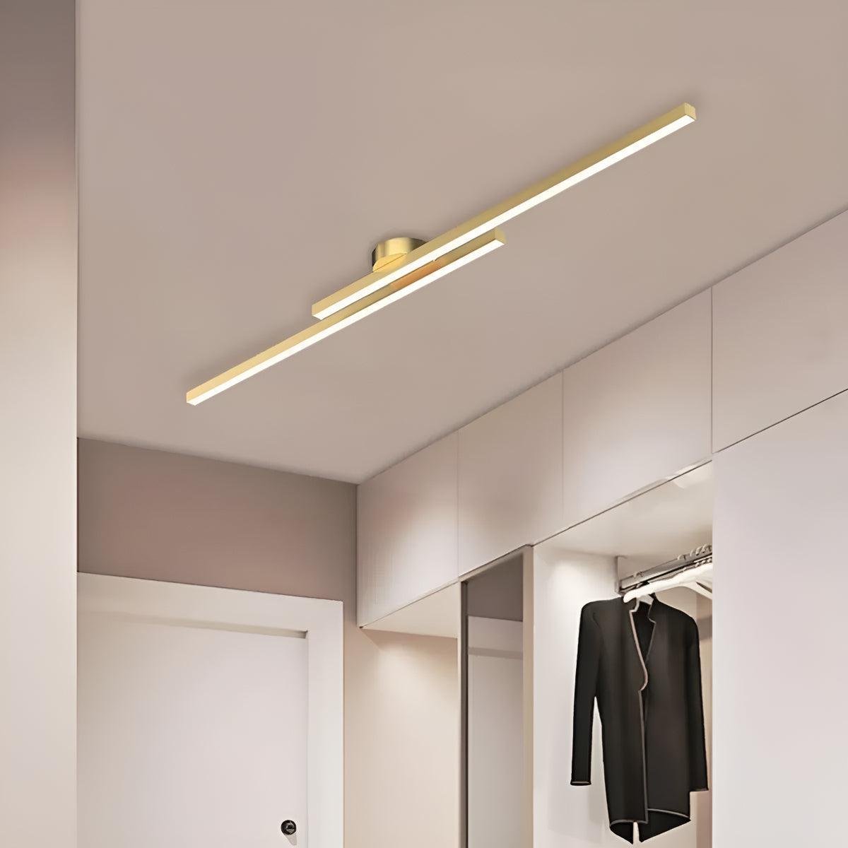 Slim Linear LED Flush Mount Ceiling Light Fixture With Dual Bar Design