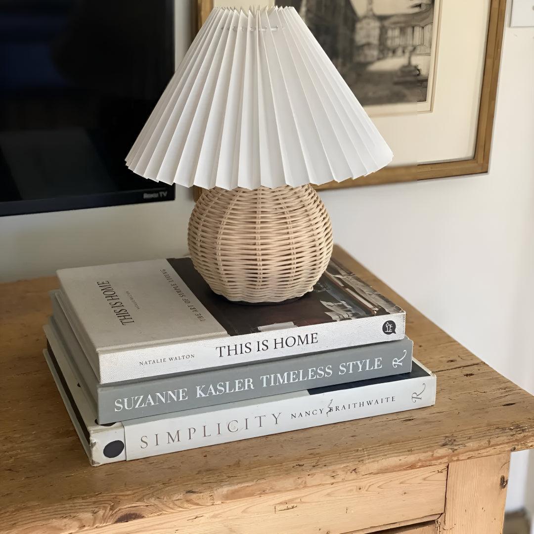 Small Woven Table Lamp Light With Pleated Shade