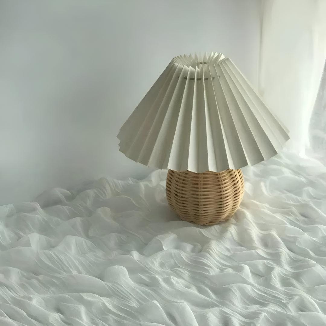 Small Woven Table Lamp Light With Pleated Shade