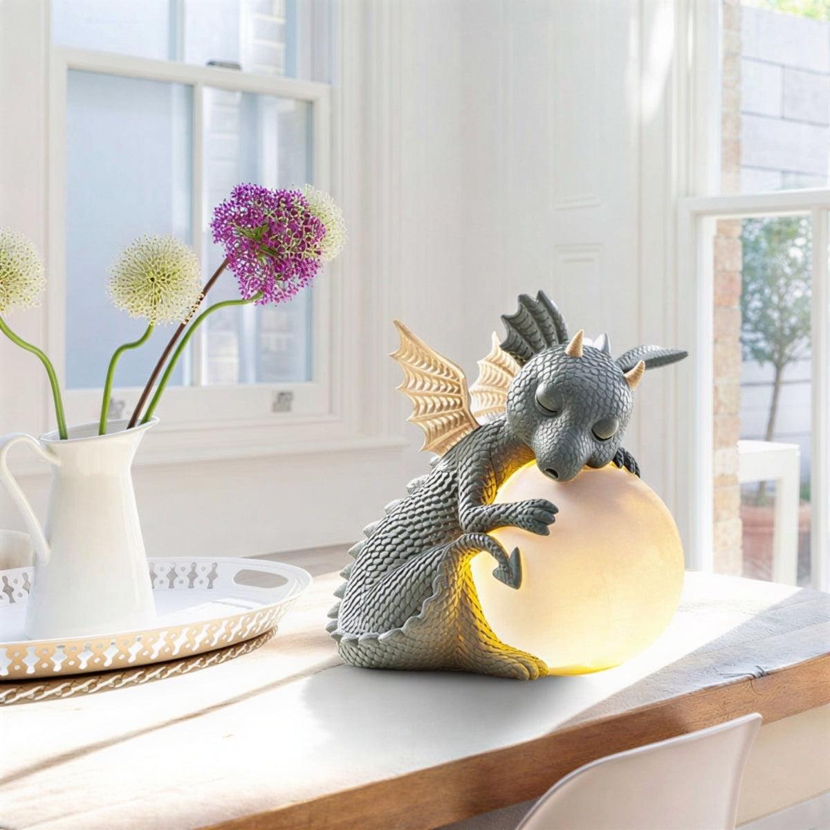 Solar Powered Dragon Garden Statue With Enchanting Glowing Accent Globe