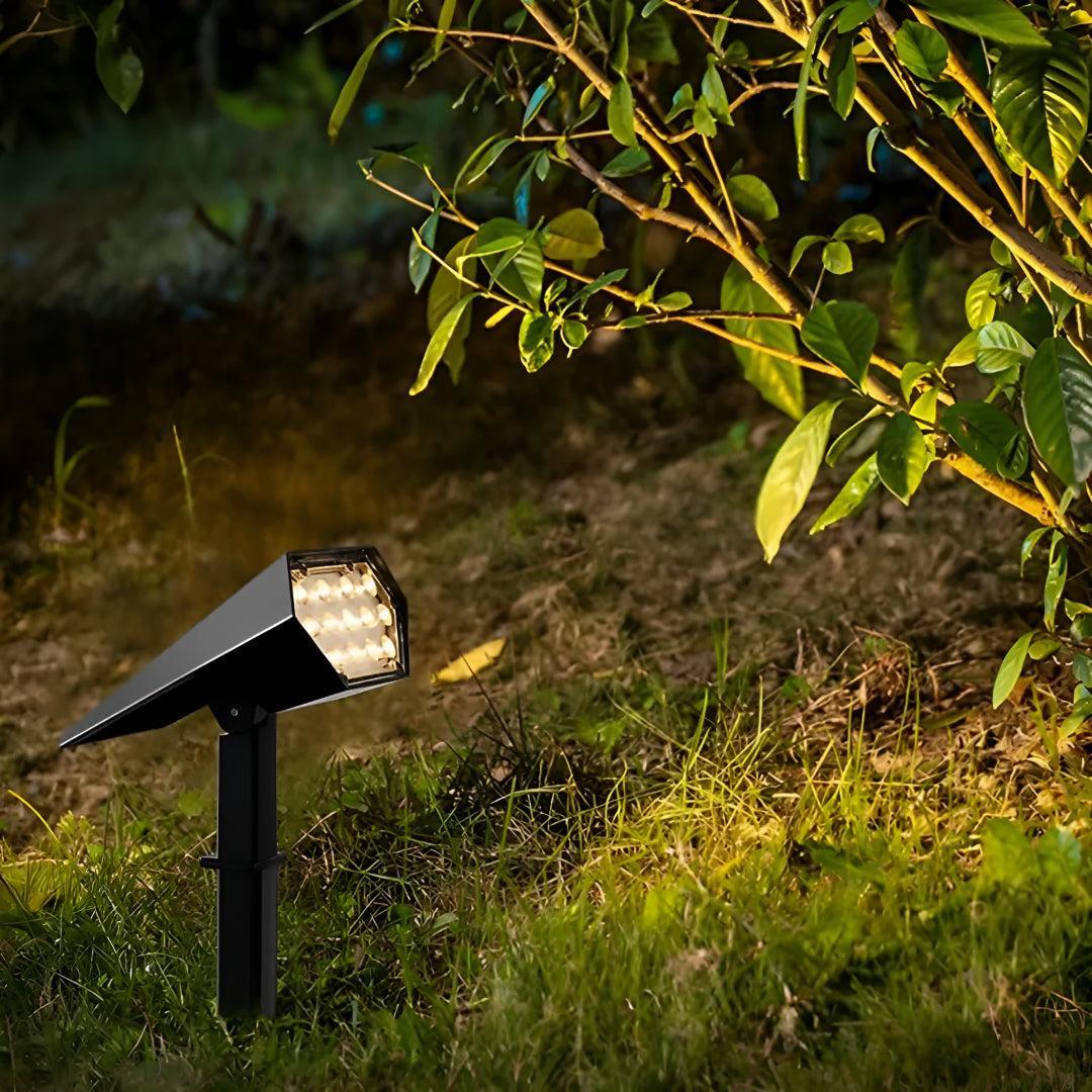 Solar Powered Outdoor Landscape Light With Stake To Put In Ground And Adjustable Head Spotlight