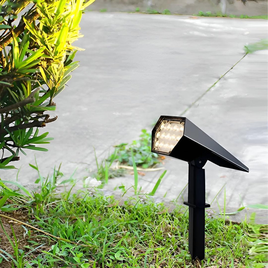 Solar Powered Outdoor Landscape Light With Stake To Put In Ground And Adjustable Head Spotlight