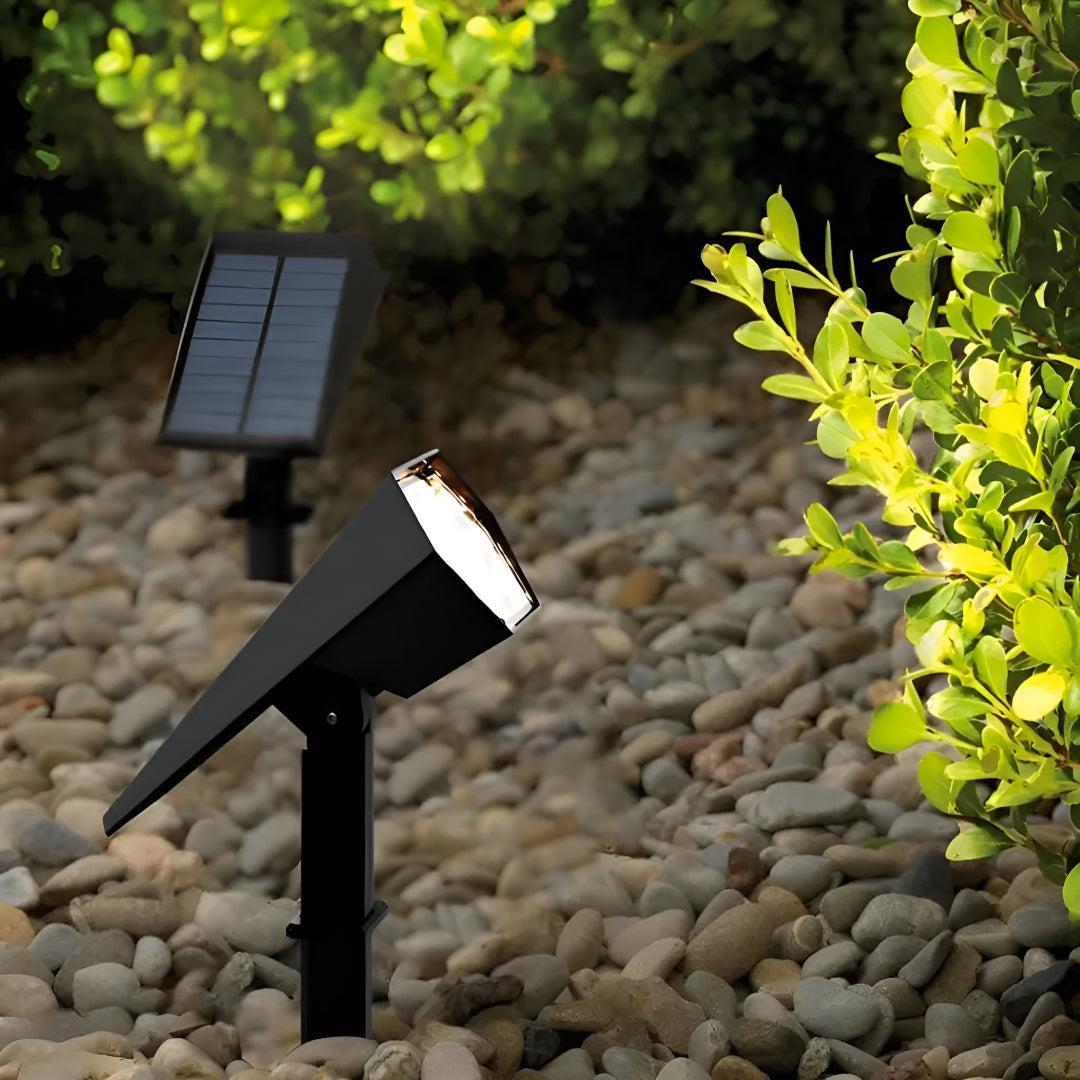 Solar Powered Outdoor Landscape Light With Stake To Put In Ground And Adjustable Head Spotlight