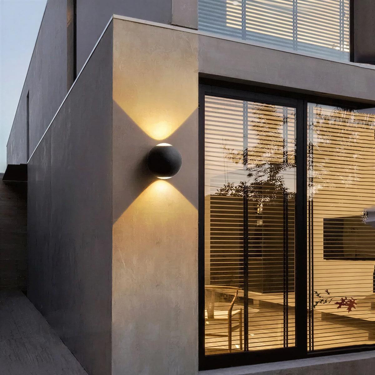 Spherical Exterior Outdoor Wall Light With Multi Beam And Geometric Pattern
