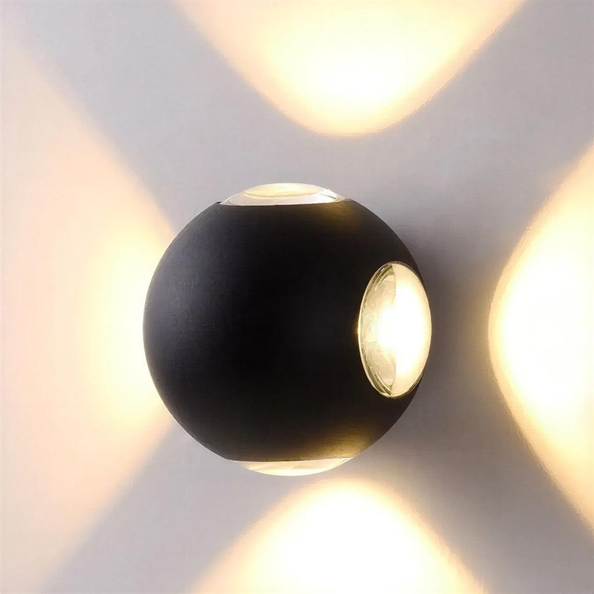 Spherical Exterior Outdoor Wall Light With Multi Beam And Geometric Pattern
