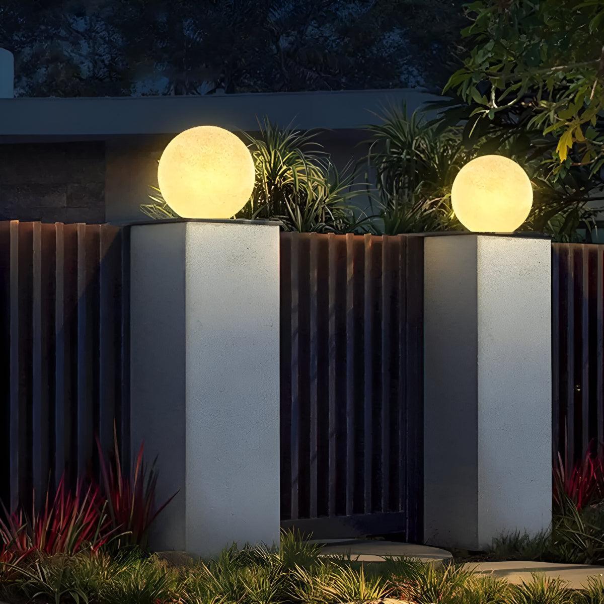 Spherical Moon Styled Outdoor Exterior Globe Pillar Light For Fences