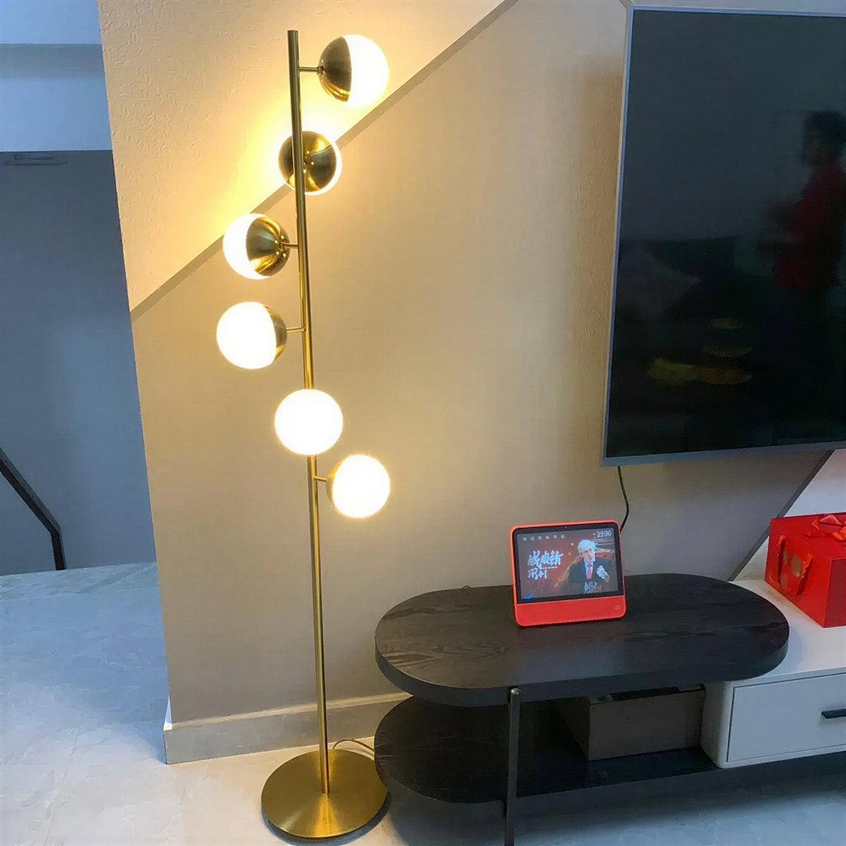 Sputnik Styled Floor Lamp With Round Glass Globe Accent Shades