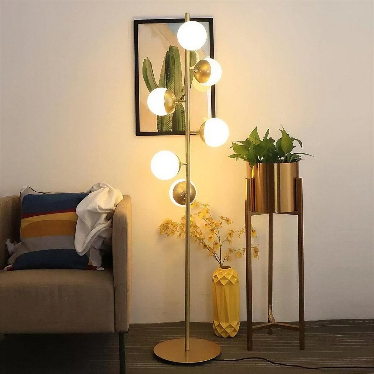 Sputnik Styled Floor Lamp With Round Glass Globe Accent Shades