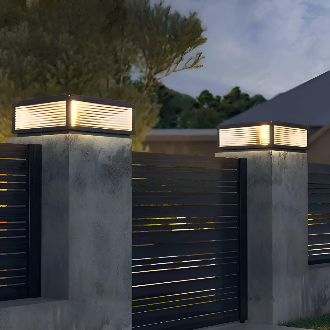 Square Box Ribbed Post Light For Outdoor Exterior Pillar Mount