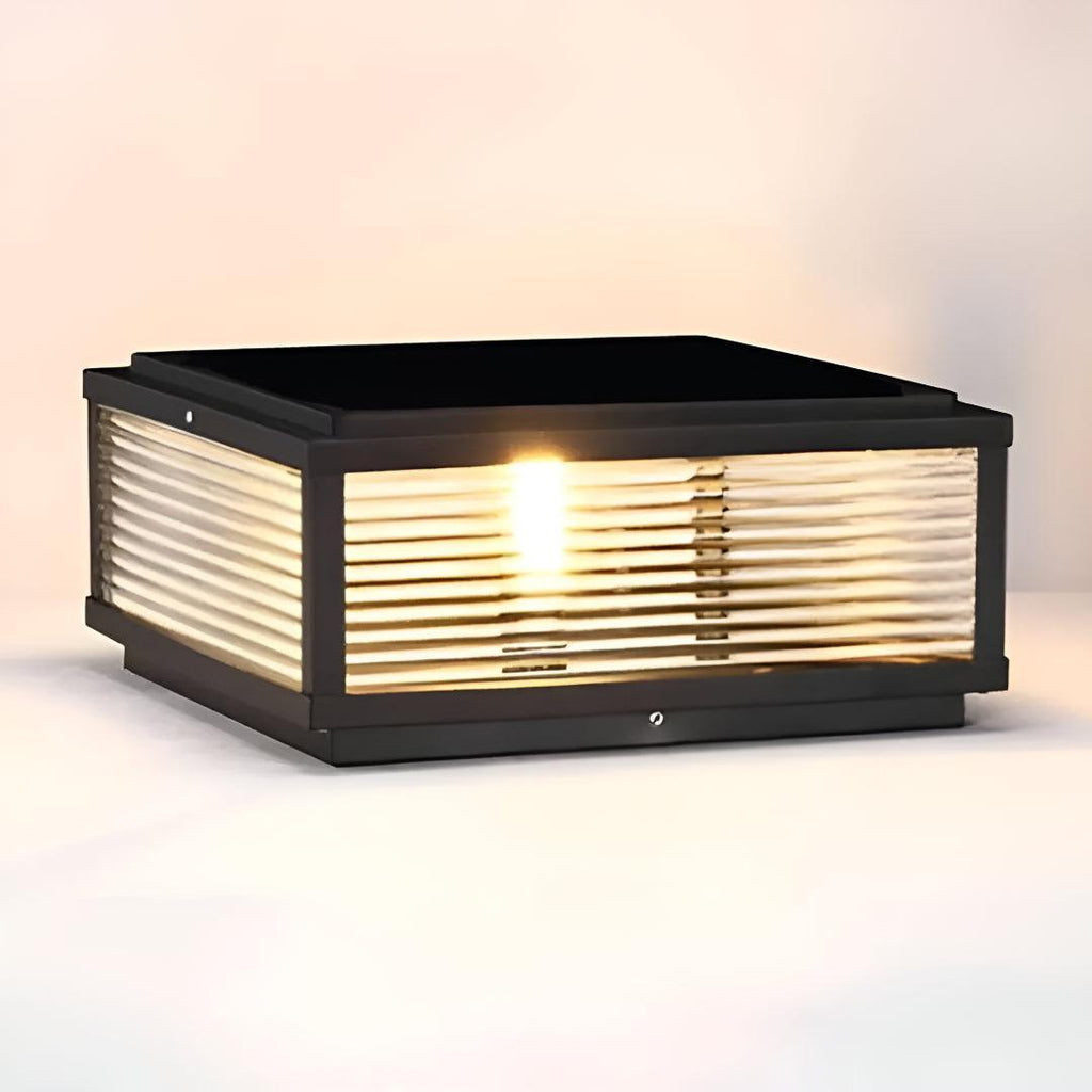 Square Box Ribbed Post Light For Outdoor Exterior Pillar Mount