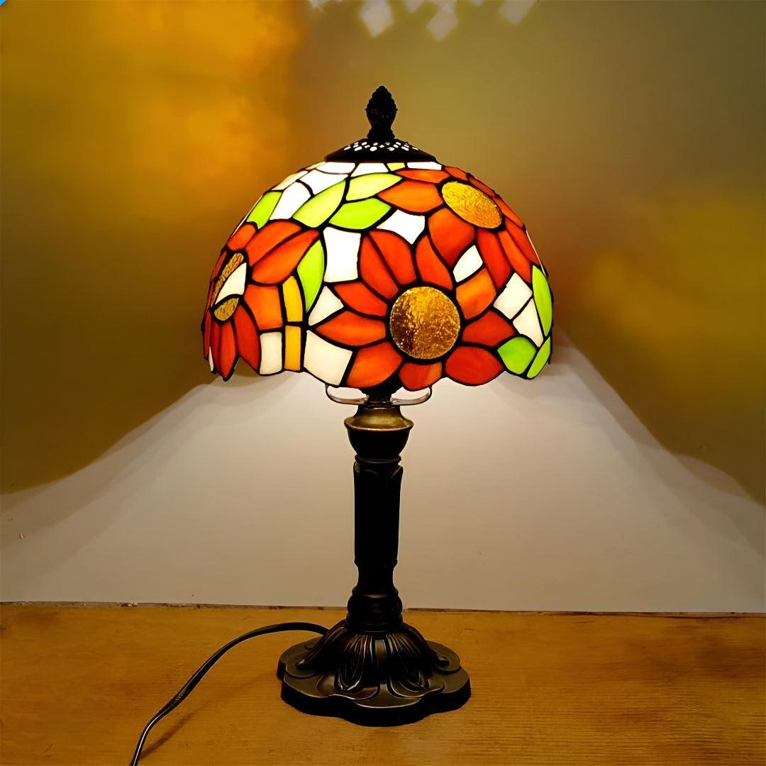 Stained Tiffany Style Glass Nightstand Table Lamp With Decorative Design