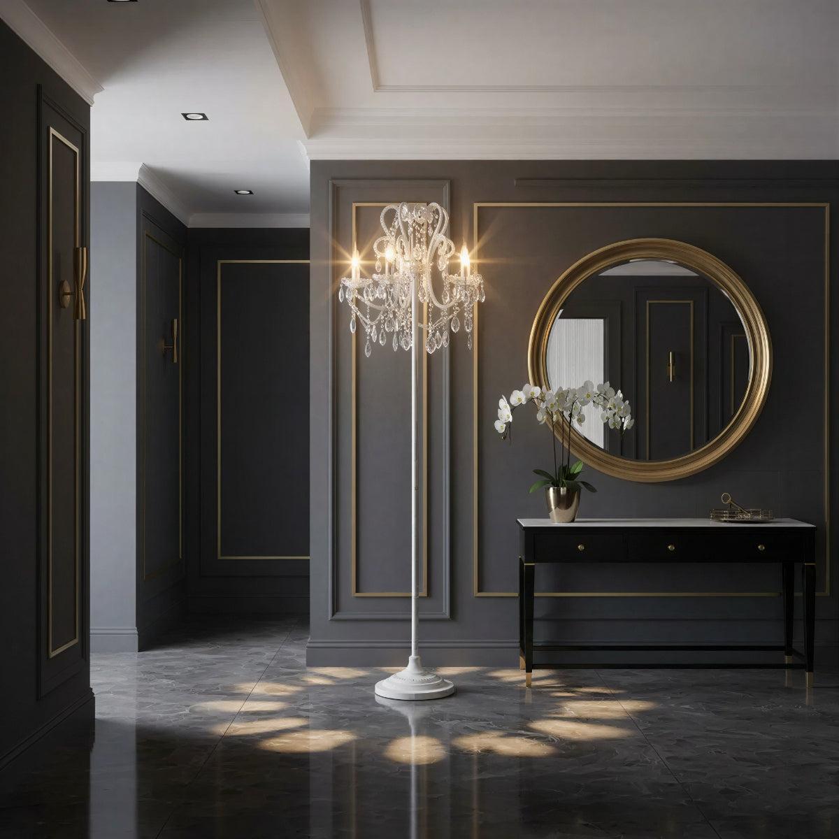 Standing Crystal Floor Lamp With Cascading Light Design