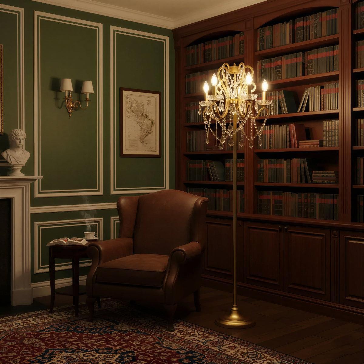 Standing Crystal Floor Lamp With Cascading Light Design